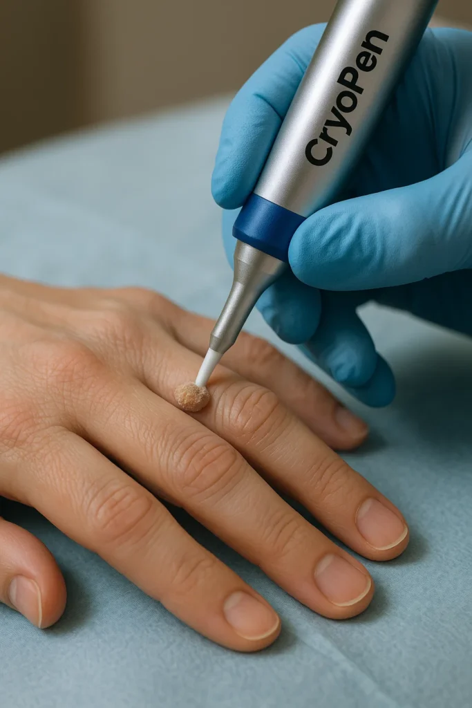 example of cryopen wart removal Godalming treatment on a persons finger