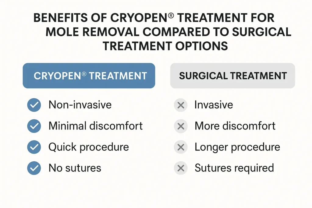 Table to show the benefits of getting moles removed Godalming from LA LIPO