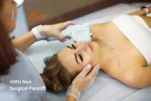 Woman having Hi-Fu to reduce wrinkles Godalming.