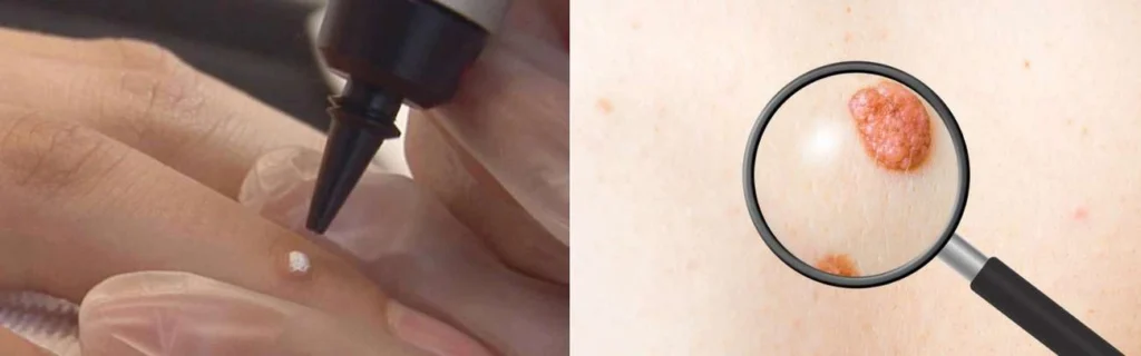 Person getting moles removed with cryopen Godalming