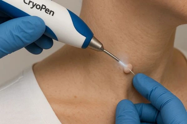 Person receiving Cryotherapy skin tag removal Godalming